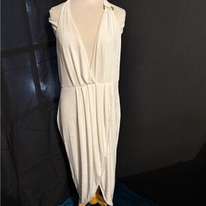 bebe Ivory Strapless Draped Wrap Dress